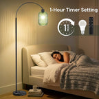 COTTHOS Glass Floor Lamp for Living Room, Modern Standing Lamp with Ribbed Glass Lampshade Marble Base, 68” Tall Lamp with Remote Control and Pedal Switch for Bedroom(6000K LED Bulb Included)