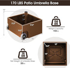Giantex 170lbs Filled Umbrella Base with Wheels, Heavy Duty Umbrella Stand with Fillable Planter, Drainage Holes, Outdoor Market Umbrella Holder for Patio Garden Deck Pool (Brown)