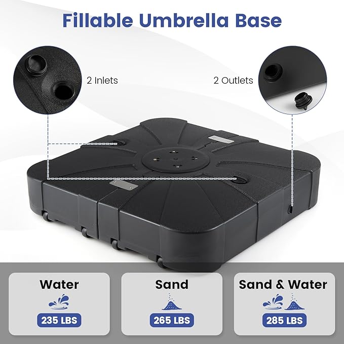 Giantex 285 lbs Cantilever Umbrella Base, Sand & Water Fillable HDPE Patio Offset Umbrella Stand with 4 Rollers, Built-in Cross Base, for 8–10 ft Umbrellas
