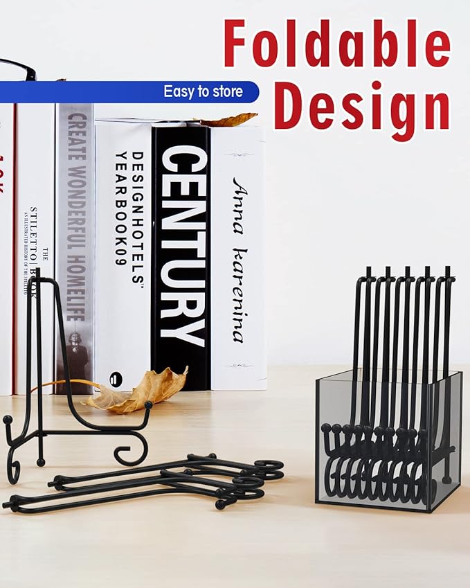 Iron Display Stand 10 Packs, 6 Inches Plate Stand Picture Stand Photo Stand for Display, Black Foldable Easel Stand Holder for Photo Frame, Artwork, Collection, Decorative Plate, Book, Office
