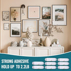 TAILI Picture Hangers 8 Pack, Adhesive Picture Hanging Hooks Without Nails, No Damage Sawtooth Hangers, Art Hanger Hooks for Bathroom Kitchen Home Door Closet, Inclue 2 Extra Strips