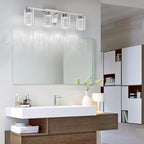 SineRise 4-Light Brushed Nickel Vanity Light with 3 Color Modes (3000K/4000K/6000K), Eye Protection LED Bathroom Light Fixture, Dimmable Modern Wall Light Over Mirror with Clear Glass Shade