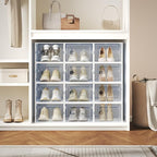 DUMOS Stackable Shoe Storage Boxes, 12-Pack Plastic Shoe Organizers with Lids, Large Shoe Rack & Holder for Closet, Under Bed, Entryway, Sneaker Display and Storage Containers, White