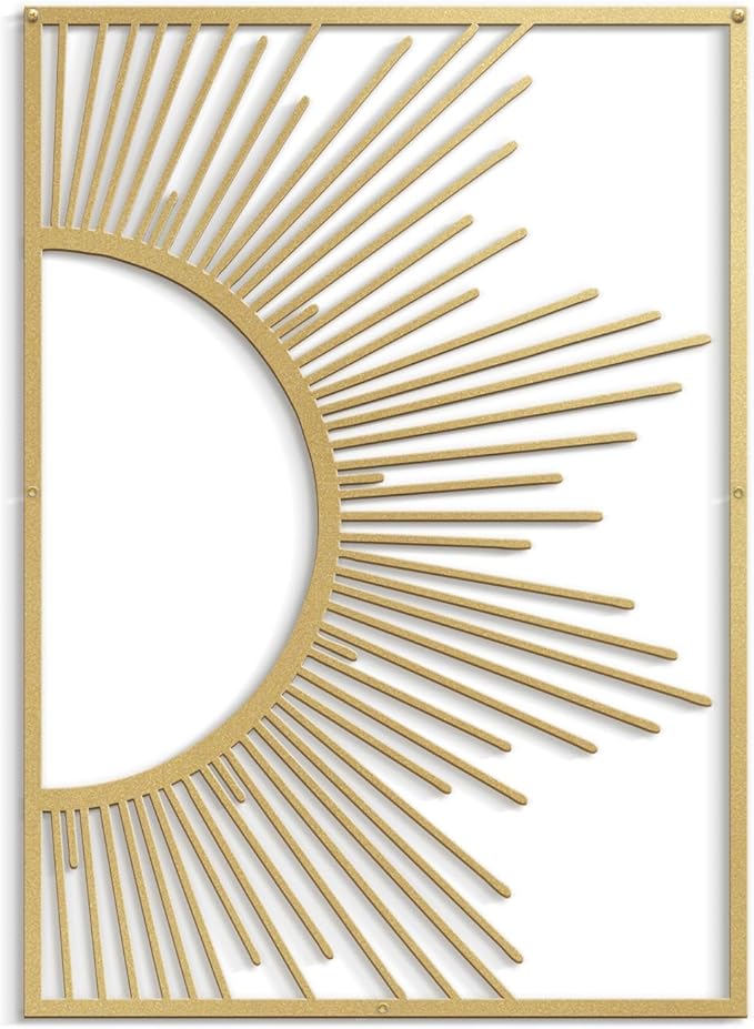 SIGNLEADER Metal Wall Art Decor Shining Sun Minimalist Modern Abstract Wall Sculpture Hangings Home Decoration for Living Room, Bedroom, Bathroom, Kitchen, Outdoor - 18" Gold