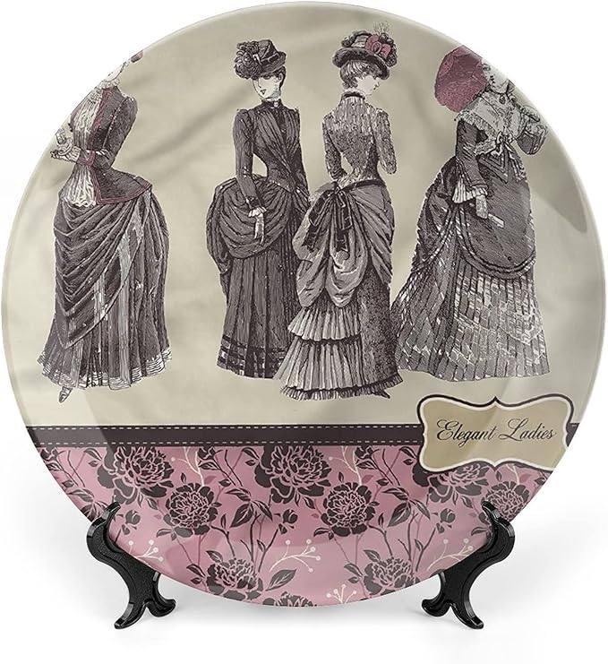 8 Inch Decorative Plate, Victorian Dinner Plate, Women Fashion Handbag Print Ceramic Wall Hanging for Fine Dining, Upscale Events, Dinner Parties, Weddings, Catering, Christmas, Thankgiving Decor