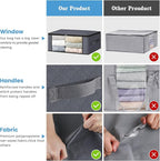 HomeHacks Storage 10-Pack Clothes Organizer Storage Bags Foldable Storage Box with Large Clear Window Sturdy Handles for Closet, Dorm, Pillows, Bedding, Clothes, Blankets, 35L, Grey
