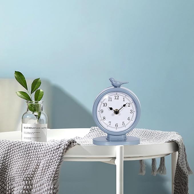 Mantel Clock, Classic Vintage Clocks and Decorative Shelf Decor, Silent Analog Desk Clocks with Light Vintage Metal Table Clock for Living Room Shelf Bedside Home Decor (Bright Blue)