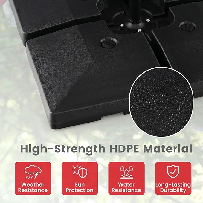 Giantex 284 lbs Fillable Offset Patio Umbrella Base, 4PCS Umbrella Stand Water Sand Weight for Cantilever Umbrella, 4 Connecting Pins, Easy-Filling Spouts, Outdoor Market Umbrella Holder for Garden
