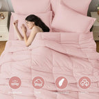 JOLLYVOGUE Queen Comforter Set, Ultra-Soft Bed in a Bag Queen Size 7 Pieces, Oeko-TEX Certified Bedding Set with Down Alternative Comforter, Sheets, Pillowcases & Shams, Blush Pink