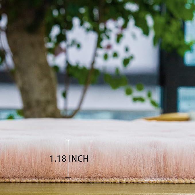 Pink Washable Fluffy Rug 5x7 Area Rugs for Bedroom Plush Faux Rabbit Shag Fur Rug for Living Room Nursery
