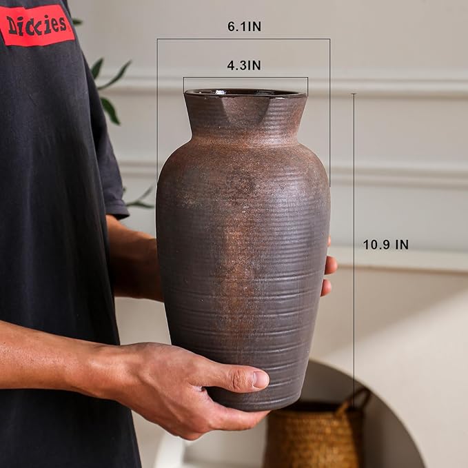 Farmhouse Vase for Home Decor, Vintage Rustic Terracotta Flower Vase Suitable for Home Decor, Living Room, Shelf, Dining Table. 10.9IN ZSHLXM