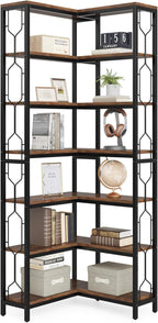 Tribesigns Corner Shelf, 7-Tier Industrial Corner Bookshelf, Wood and Metal Etagere Bookcase, Freestanding Display Shelf for Living Room, Kitchen, Home Office, Rustic Brown | Corner Bookshelf, Etagere Bookcase, Display Shelf, Living Room, Kitchen, Home...