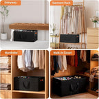 Aokeyee 2 Pack Shoe Organizer for Closet, Large Shoe Storage Box Fits up to 48 Pairs, Space Saving Foldable Shoes Organizer Bin w/Clear Cover and 4 Reinforced Handles, Black