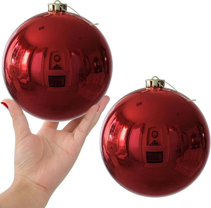 Rose Red 6.0" Extra Large Christmas Balls - Christmas Tree Decoration Ornaments Shatterproof Hanging Shiny Balls for Birthday Holiday Wedding Decorations Set of 2pcs