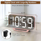Peakeep Slim Digital Mirror Aesthetic Alarm Clock for Bedroom Living Decor, Plug in Electric Clock Big LED Modern Small Table Clock for Office Desk, Battery Backup, 6 Dimmers (Rose Gold)