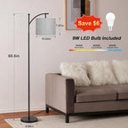 Ambimall 60" Floor Lamps for Living Room with 3 Color Temperatures, Adjustable Grey Shade with Black Pole, Tall Lamps for Living Room Bedroom Office Classroom Dorm Room, 9W Bulb Included