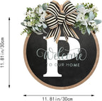 Circular Surname Front Door Welcome Sign - 26 Letter House Wreath, Front Porch Decorations, Year-Round Home Decor (P)