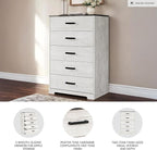 Signature Design by Ashley Shawburn Rustic 5 Drawer Chest of Smooth-Gliding Drawers and Safety Stop, White & Gray