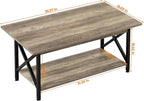GreenForest Coffee Table with Storage, 39inch Modern 2-Tier Coffee Tables for Living Room, X-Frame Design Farmhouse Coffee Table Space Saving Living Room Small Tables, Easy Assembly, Grey Wash