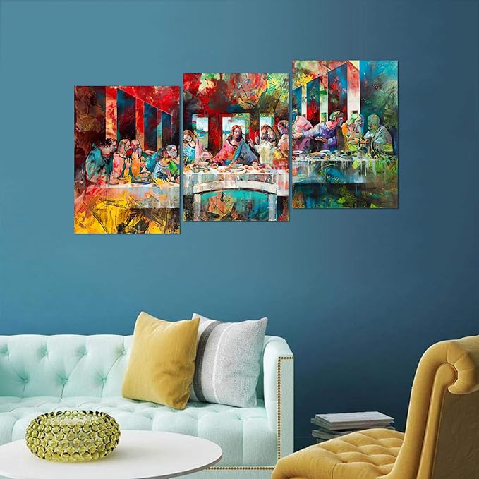 Novatique The Last Supper Wall Art Graffiti Wall Art Religious Posters Christian Wall Decor Prints Modern Graffiti Art Jesus Poster for Living Room Bedroom, 20 ”x 28 ”x 3Pcs