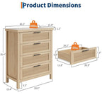 IDEALHOUSE Fluted 4 Drawers Dresser for Bedroom, 35.4" Tall Chest of Dressers for Closet, 4 Fluted Drawers with Metal Handle, Clothes Storage Cabinet for Bedroom, Nursery, Living Room, Natural Oak