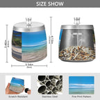 Hawaii Beach Sea Ashtray with Lid, Outdoor Ashtrays for Patio, Stainless Steel Ashtray Odorless Smokeless for Home Office Balcony