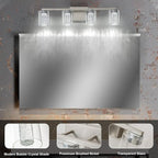 SineRise 4-Light Brushed Nickel Vanity Light with 3 Color Modes (3000K/4000K/6000K), Eye Protection LED Bathroom Light Fixture, Dimmable Modern Wall Light Over Mirror with Clear Glass Shade