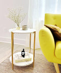 Gold End Table Faux Marble Side Table Small Round Nightstand for Living Room or Bedroom Modern Accent Table with Gold Metal Frame