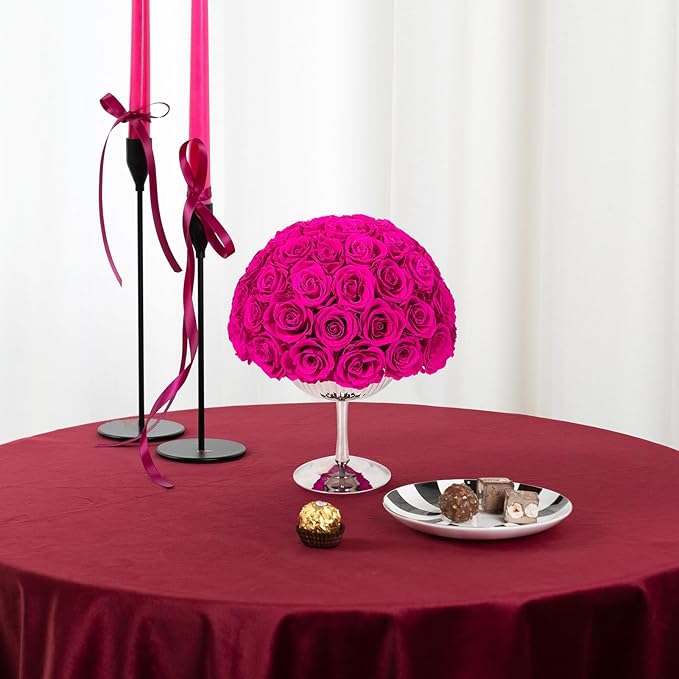 JoyFlower Preserved Flowers Vase Decor, Eternal Flower Stainless Steel Vases for Table Centerpieces, Fuchsia Forever Flower Vases Decorations for Home Party Wedding Bedroom Living Room House Decors
