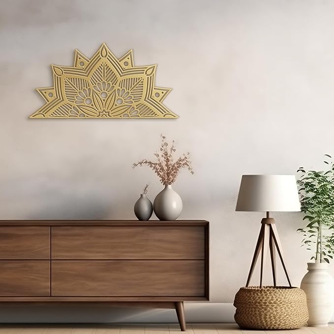 SIGNLEADER Metal Wall Art Decor Flower Minimalist Modern Abstract Wall Sculpture Hangings Home Decoration for Living Room, Bedroom, Bathroom, Kitchen, Outdoor - 36" Gold