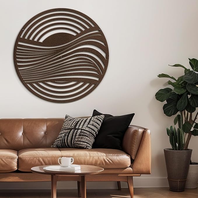 SIGNLEADER Metal Wall Art Decor Bronze Circle Stripes Minimalist Modern Abstract Wall Sculpture Hangings Home Decoration for Living Room, Bedroom, Bathroom, Kitchen, Outdoor - 18" Bronze