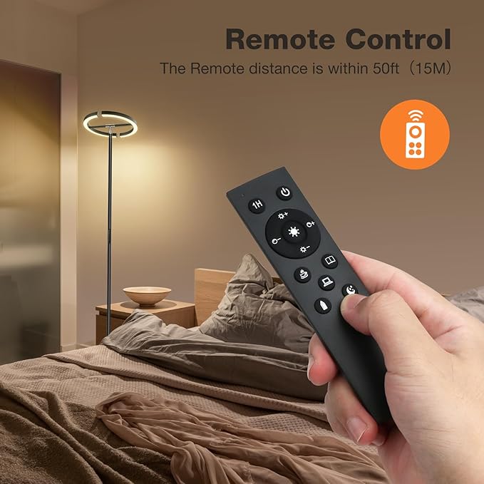 LED Floor Lamp - Rotatable Standing Lamp with Touch & Remote Control, 3000-6000K, 22W Modern Floor Reading Light, Dimmable Corner Uplighter for Living Room Bedroom Office, Black