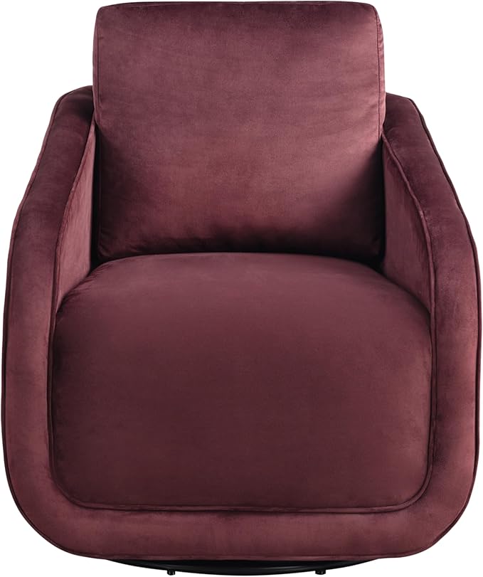 Studio Living® Lydia 35.3" Swivel Accent Chair, Modern Boho, Fully Assembled, Pocket Coil Comfort, Round Swivel Base Leg, Soft Velvet Fabric, Plum