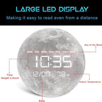 Digital Wall Clock, LED Moon/Earth Design, Temperature Display, 7.87 x 7.87 inches (Moon, 12.59 INCH)