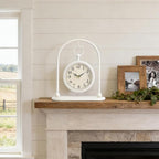 Vintage Small Table Clock, Farmhouse Table Clock, Silent Non-Ticking Battery Operated Desk and Shelf Clocks for Living Room Bedroom Kitchen Home Decor-Cream