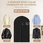 20 Pack Garment Bags for Hanging Clothes,Suit Bags For Closet Storage and Travel with Clear Window 40-inch Suit Garment Bag for Men Women Skirt Shirt Coat,Black