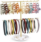 Metal Headband Holder Organizer, 2-Tier Headband Storage with Tray, Hairband Display Stand with 10 Golden Rings, Hair Accessories Claw Clip Organizer for Women and Girls