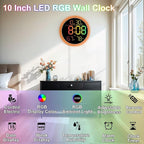 10 Inch LED Wall Clock with RGB Ambient Light, Auto-Dimming, RGB Color/Time/Date/Temp/Humidity Display, Dual Alarms & Timer, Adjustment Brightness,Digital Round Clock for Bedroom Classroom
