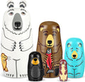 Gejoy Russian Nesting Dolls for Kids Handmade Matryoshka Wooden Stacking Toys Nesting Dolls Collectible Gifts for Winter Christmas Holiday Present Boys Girls Adults Home Decor(Bear Animal)