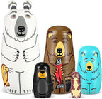 Gejoy Russian Nesting Dolls for Kids Handmade Matryoshka Wooden Stacking Toys Nesting Dolls Collectible Gifts for Winter Christmas Holiday Present Boys Girls Adults Home Decor(Bear Animal)