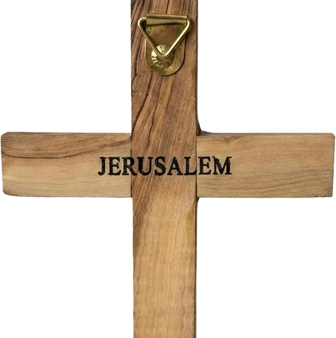 Spring Nahal Olive Wood Cross Wall Decor - Handmade in Bethlehem with Certificate - Christian Wall Crucifix - 6.3 Inch / 16 cm