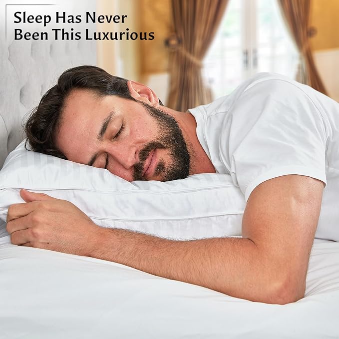 Down and Feathers Pillows Queen Size - Premium Soft Pillow Authentic Canadian White Goose Down 80% Feather 20% Down w/100% Cotton Cover for Comfort Luxury Experience - Fluffy & Easy Wash