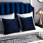 Navy Striped Couch Pillow Cases: 2 Pack 18x18 Inch Original Velvet Square Throw Pillow Covers for Farmhouse Home Decor