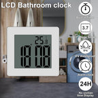 Digital Shower Clock, Large LCD Display Waterproof Timer for Shower, Suction Cups for Home (White) - Only Military time and ℃ Display