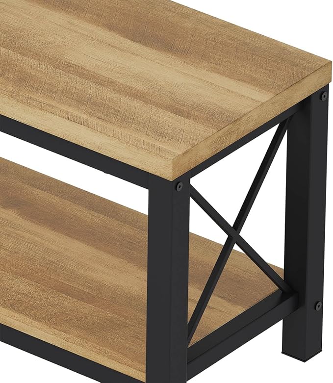BON AUGURE Entryway Bench for Mudroom, Modern Wood and Metal Storage Bench, Farmhouse Shoe Entry Benches for Bedroom, Hall (47 inch Wide, Vintage Oak)