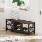 FATORRI Shoe Bench Entryway with Storage, Industrial Wood and Metal Hallway Benches with Adjustable Shelves, Rustic Entry Way Bench for Living Room (47.24 Inch Long, Walnut Brown)