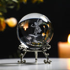 HDCRYSTALGIFTS 2.3in 3D Laser Crystal Fairy with Dragonfly and Lotus Figurines Crystal Ball Paperweight with Stand Base - 3D Engraving Glass Full Sphere Wedding Gift Home Decor