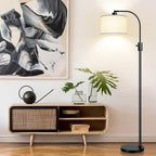 [Upgraded] Dimmable Black Floor Lamp, 1200 Lumens LED Edison Bulb Included, Arc Floor Lamp for Living Room Modern Standing Tall Floor Lamps with Linen Shade for Bedroom Office Reading Room Nursery