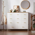 Wide TV Stand Modern TV Console, 11 Drawers Tall Dresser for Bedroom, Fabric Storage Cabinet, Chest of Drawers for Closet, Nursery, Living Room（White）