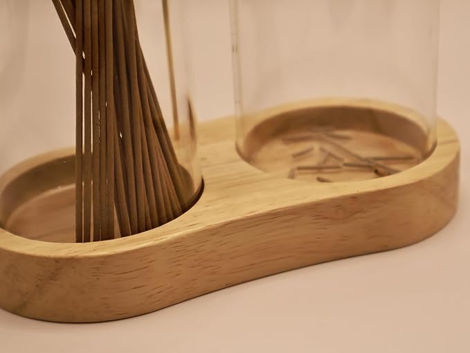 2 in 1 Glass Incense Holder for Sticks, Wooden Base Incense Burner with Metal Brush for Meditation Yoga Spa Office Home Decor Gifts(Brown,Natural Wood Color) (Natural Wood)